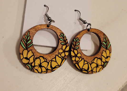 Circle Teardrop Painted Wood Earrings
