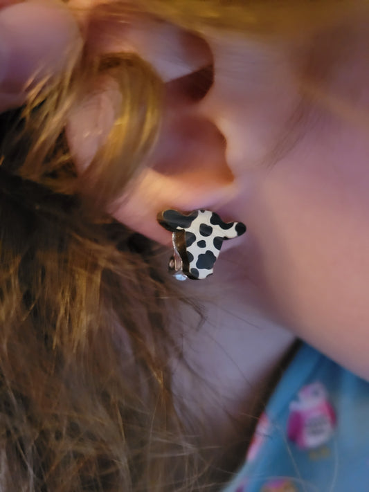 Cow Clip On Earrings