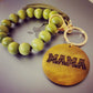 Wooden Bead Wristlet Keychain with Engraving